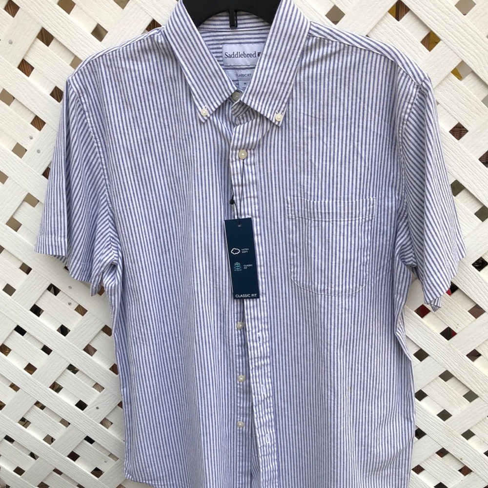 Men’s Medium Blu/White Stripe Saddlebred Short Sleeve Shirt